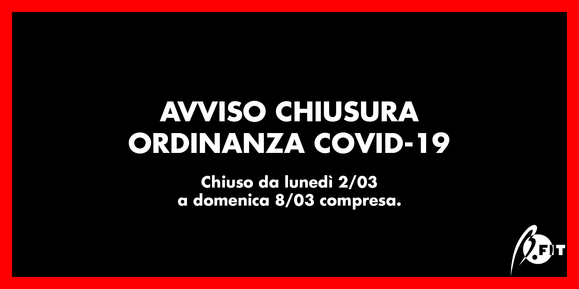 Banner prolungamento chiusura centro sportivo per covid-19